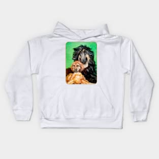 Black and Tan Afghan Hound with Masked Gold Pup. Kids Hoodie